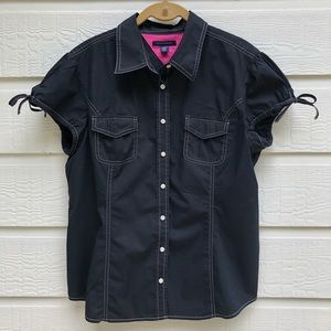 Tommy Hilfiger Black Button Down with Cap Sleeves